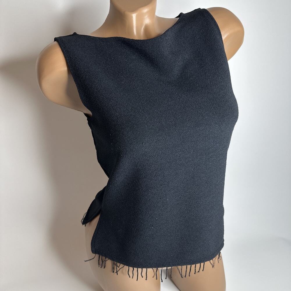 Vintage My Michelle Black Sleeveless Top Beaded Fringe Trim Medium Tank Cami